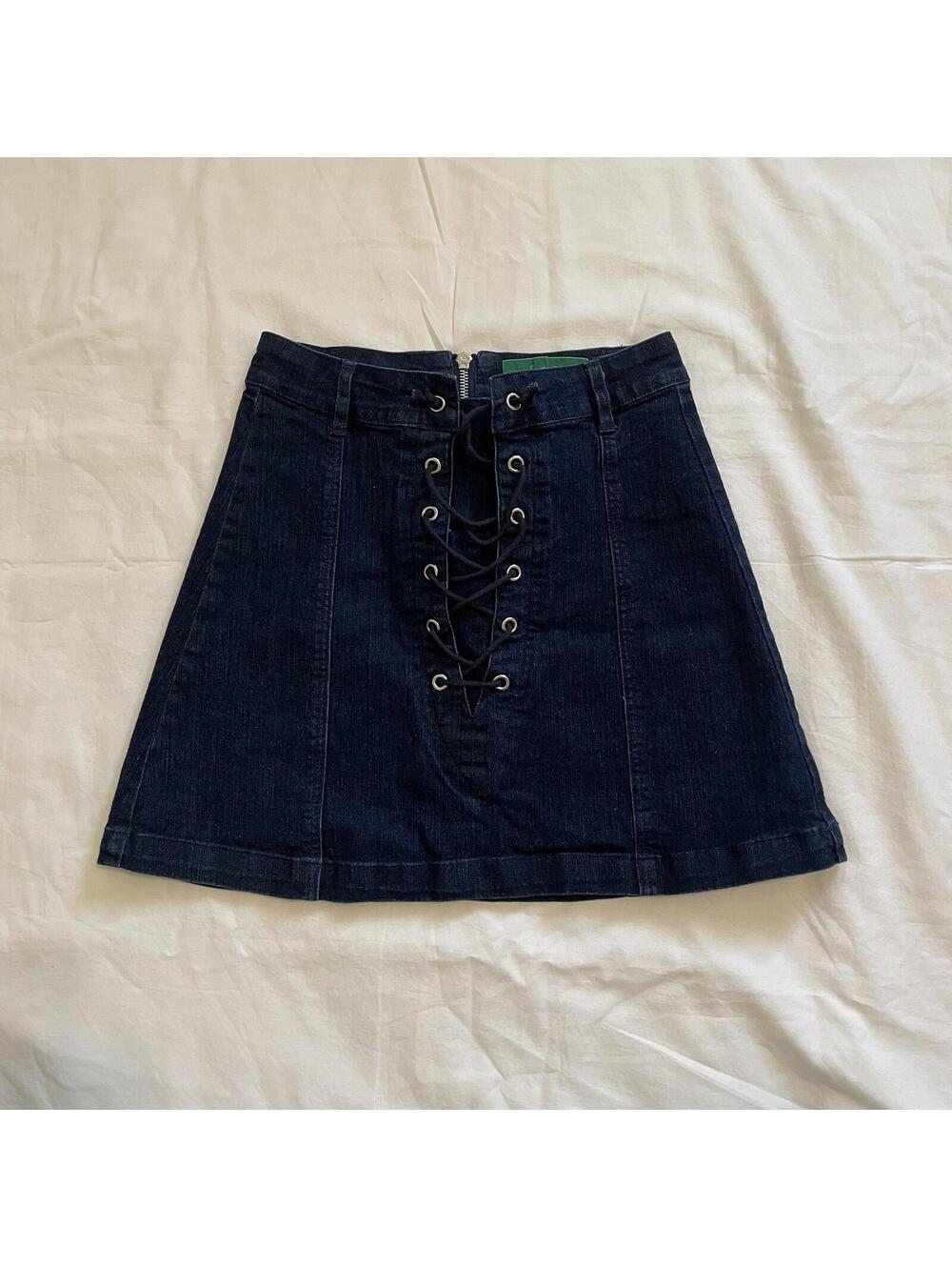 Lace up denim skirt